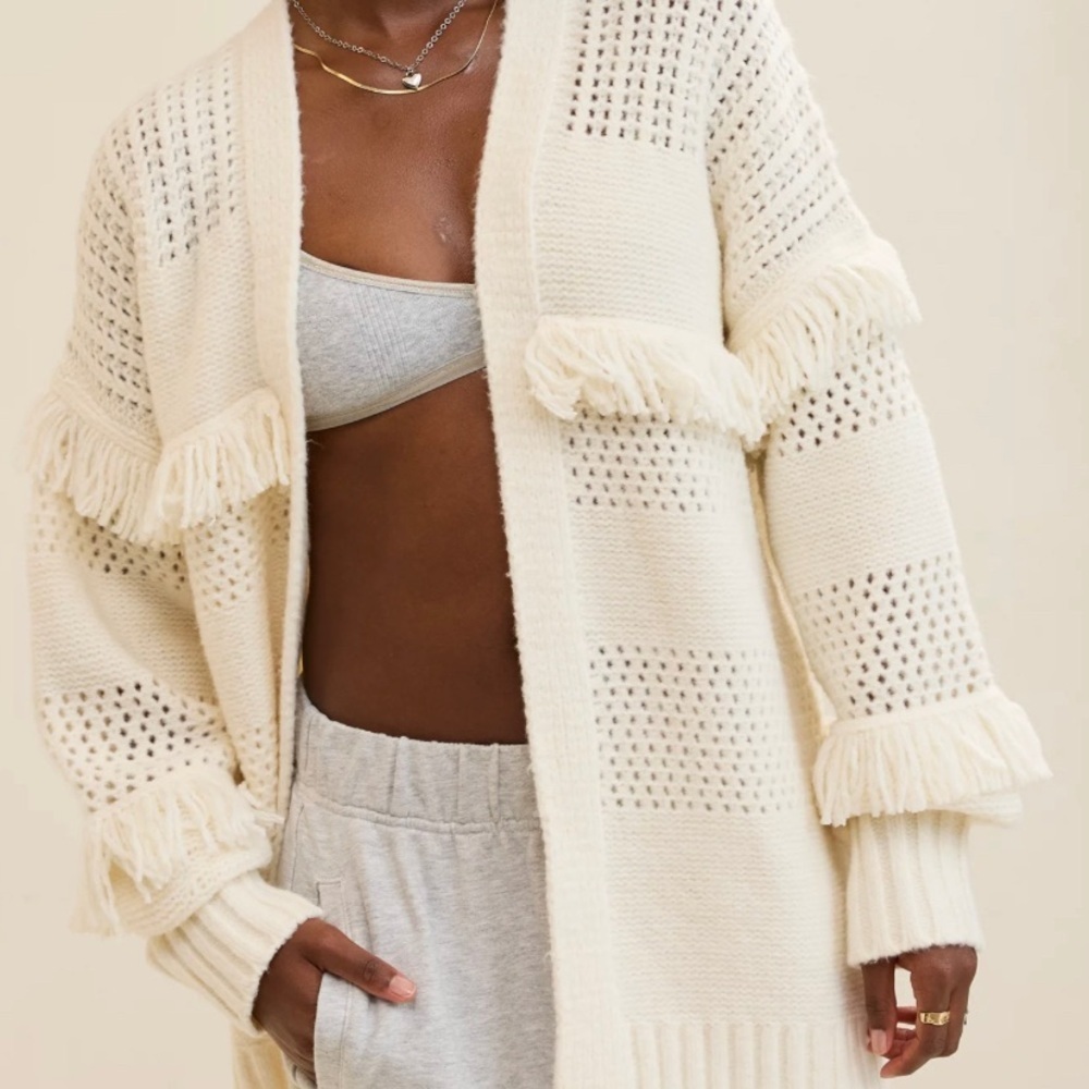 Aerie Cream Fringe Cardigan XXS oversized